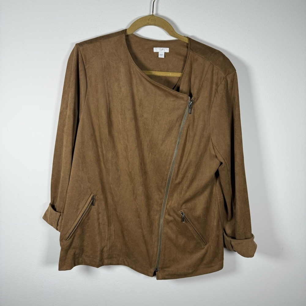 J Jill Brown Suede Asymmetrical Design Jacket Size Large